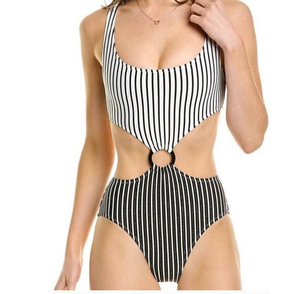 New Free People Solid & Striped The Bailey One-Piece Swimsuit $188 MEDIUM Black - Picture 5 of 9